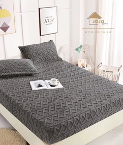 Husa de pat cu elastic cocolino Tip Tricotaj + 2 Fete de Perna - Gri