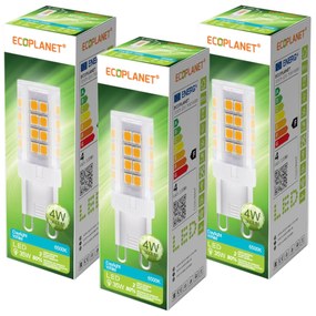 Set 3 Buc - Bec LED Ecoplanet G9, 4W (35W), 340 LM, F, lumina rece 6500K, Mat Lumina rece - 6500K, 3 buc