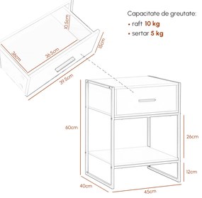 HOMCOM Set din 2 Noptiere Moderne, Noptiere cu Raft și Sertar, Organizatoare de Depozitare pentru Dormitor, 45x40x60 cm, Alb | Aosom Romania