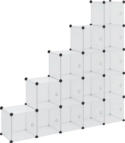 vidaXL Organizator cub de depozitare cu 15 cuburi și uși, PP transparent