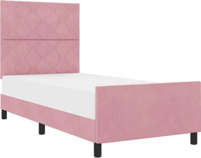 vidaXL Pat cu arcuri cu headboard Roz 90 x 200 cm Catifea