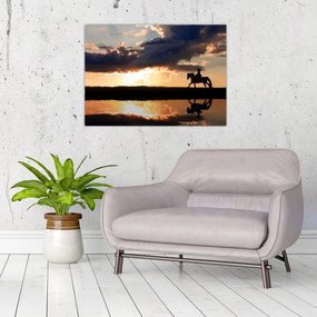 Tablou - Rider pe un cal la apus de soare (70x50 cm)