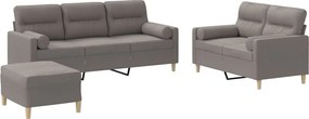 vidaXL Set de canapele cu perne, 3 piese, gri taupe, textil
