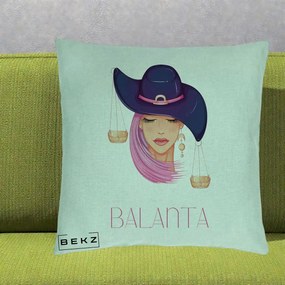 Perna Personalizata Zodiac Balanta Cowgirl, 40x40 cm, Verde Menta, Husa Detasabila, Perna Inclusa, BEKZ®