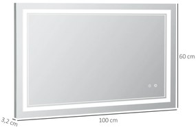 kleankin Oglindă de baie cu iluminare LED, Funcție de memorie, Comutator tactil, Protecție împotriva stropirii cu apă, Argintiu | Aosom Romania