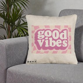 Perna Decorativa Good Vibes Retro Roz, 40x40 cm, Bej Canapea, Husa Detasabila, Perna Inclusa, BEKZ®