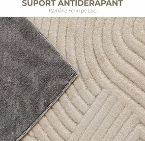 HOMCOM Covor Modern Antiderapant din Poliester și Bumbac cu Design Liniar, pentru Living, Dormitor, Crem | Aosom Romania