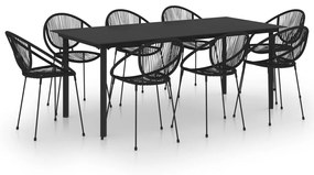 Set mobilier de exterior, 9 piese, negru, ratan PVC Lungime masa 190 cm, 9