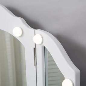 Set Aniela, Masă de toaletă cu 3 oglinzi iluminate LED, control touch, 4 sertare, scaun, Alb,