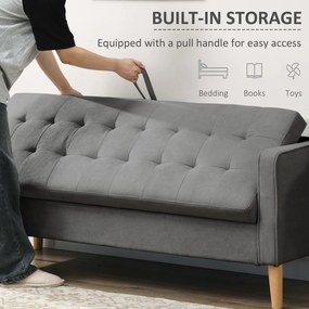 HOMCOM Canapea 3 Locuri Moderna din Tesatura Gri cu Compartiment de Depozitare | Aosom Romania