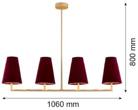 Lustră pe tijă SAFIANO 4xE27/15W/230V roșu-burgund Argon 1829