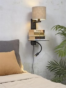 Aplica cu raft, reader LED, mufa USB si abajur textil in inchis Florence