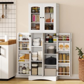 HOMCOM Dulap Bucătărie 162 cm, Credenza, Uși Acrilice Soft-Close, Rafturi, Alb. | Aosom Romania