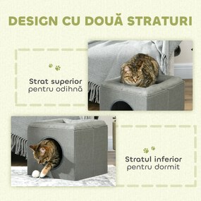 PawHut Căsuță pentru Pisici cu 2 Nivele și Pernă din Pluș, din Lemn, Poliester și Plastic, 36.5x36.5x33 cm, Verde | Aosom Romania