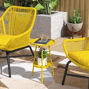 Outsunny Mică masă laterală rotundă cu 2 niveluri masă de grădină pentru terasă living balcon din metal Ø 32 x 51 cm galben | Aosom Romania