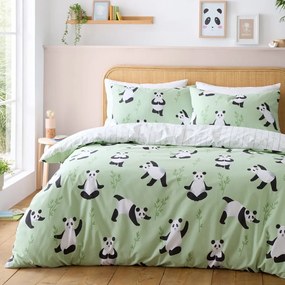 Lenjerie de pat pentru copii verde pentru pat de o persoană 135x200 cm Panda Paws – Catherine Lansfield