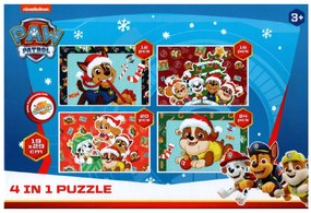 Puzzle pentru copii 4 in 1 PAW PATROL sarbatoreste Craciunul, 19x29 cm