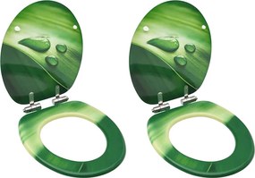 vidaXL Scaune WC capac silențios, 2 buc., verde, MDF, model stropi