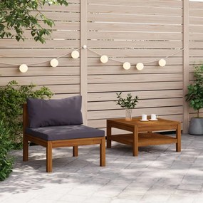 vidaXL Set canapea de grădină, 2 piese, perne gri închis, lemn acacia