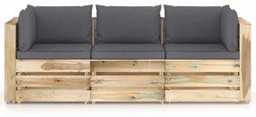 Canapea de gradina cu 3 locuri, cu perne, lemn impregnat verde Antracit, Canapea cu 3 locuri, 1