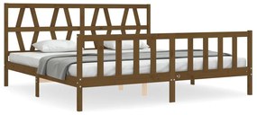 3192514 vidaXL Cadru pat cu tăblie, maro miere, 200x200 cm, lemn masiv