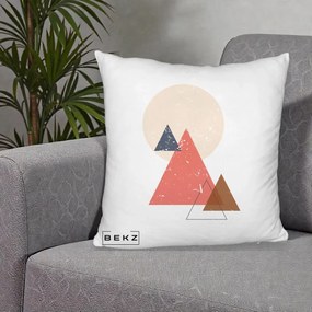 Perna Decorativa Geometric Munti si Soare, 40x40 cm, Alb Pufos, Husa Detasabila, Perna Inclusa, BEKZ®
