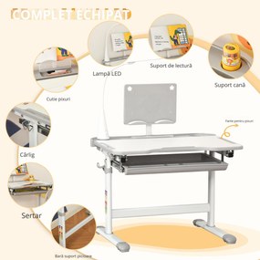 Homcom Set Birou Copii cu LED – Reglabil 6–12 Ani cu Blat inclinat | Aosom Romania