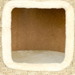 PawHut Ansamblu de Zgâriat pentru Pisici, 37 cm, 2 Niveluri, cu Ascunzătoare și Sfoară din Sisal, până la 5 kg, Kaki | Aosom Romania