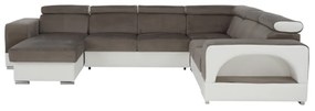 colţar în formă de U, piele ecologică albă/material textil maro, model stânga, KAMELIA