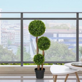 HOMCOM Arbore artificial buxus cu 3 bile frunze de bambus ghiveci inclus interior și exterior înălțime 110 cm verde | Aosom Romania