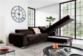 Colțar maro închis extensibil/cu spațiu de depozitare cu tapițerie din catifea (cu colț pe partea dreaptă/cu șezlong) Grayson – ELTAP