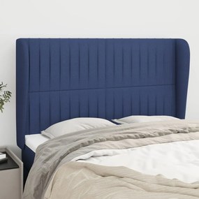3118198 vidaXL Tăblie de pat cu aripioare, albastru, 147x23x118/128 cm, textil