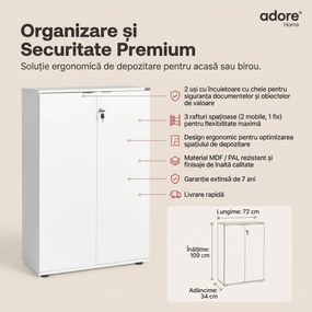 Bibliotecă Adore Rio cu 2 Uși, Cheie și 3 Rafturi, 72 x 109 x 34 cm