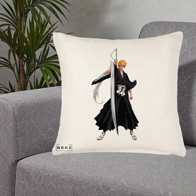 Perna Personalizata Bleach Ichigo Kurosaki Zangetsu, 40x40 cm, Crem Reliefat, Husa Detasabila, Perna Inclusa, BEKZ®