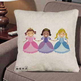 Perna Personalizata Printese Diverse Ilustratie, 40x40 cm, Bej Canapea, Husa Detasabila, Perna Inclusa, BEKZ®