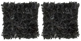 Pernute Shaggy, 2 buc., negru, 45x45 cm, piele si bumbac 2, Negru