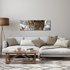 Tablou - Leopard între flori (cu ceas) (90x30 cm)