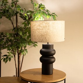 Lampă de masă de design cu abajur din stofă neagră gri deschis 35 cm - Alisia