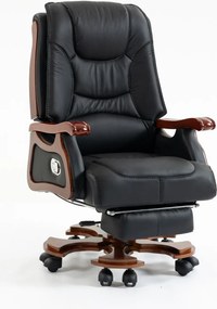 EXECUTIVE COMFORT 8007 – Scaun directorial din piele naturala si lemn masiv, Masaj in 9 puncte si Incalzire, rezistent 150 kg, Negru
