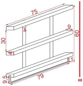 Raft de perete Suny lemn masiv de pin, culoarea nuc - negru 75x9x68cm