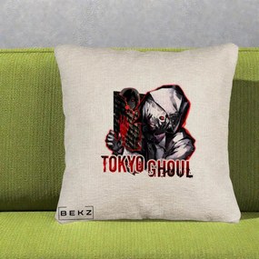 Perna Personalizata Tokyo Ghoul Ken Kaneki Anime, 40x40 cm, Bej Canapea, Husa Detasabila, Perna Inclusa, BEKZ®