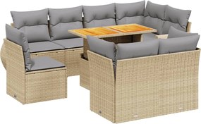 vidaXL Set canapele de grădină, 9 piese, cu perne, bej, poliratan