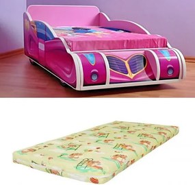 Pat masina Minnie Mouse Pink cu saltea