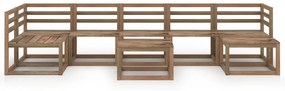 Set mobilier de gradina, 8 piese, maro, lemn de pin tratat 2x colt + 4x mijloc + 2x masa, 1