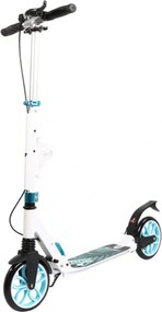Trotineta din aluminiu cu frana pe disc NOVOKIDS™ Fiore Plus, maxim 100 kg, Franare dubla, Suspensie dubla, Diametru roata 200 mm, Alb cu Albastru