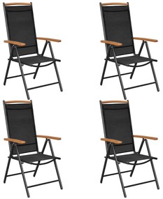 vidaXL Scaune pliante de grădină, 4 buc., negru, aluminiu și textilenă