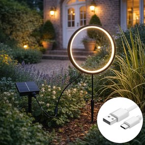 Lampă cu vârf negru 50 cm incluzând LED reîncărcabil și solar IP65 - Adalind