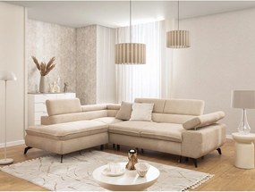 Colțar bej cu tapițerie din chenille (cu colț pe partea stângă/în formă de ”L”) Marbeya – Ropez