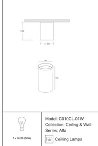 Spot aplicat de tavan/plafon Alfa MYC010CL-01W