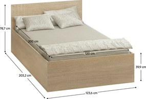 Pat cu somieră metalic şi spaţiu de depozitare, 120x200, stejar sonoma, DOLI